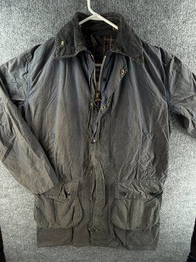 Barbour Border A205 Blue Waxed Jacket Full Zip Hunting Outdoors Corduroy Collar